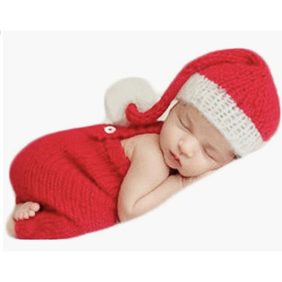 Newborn Baby CHRISTMAS Photo Shoot Knit Outfit Costume | Overalls & Hat - Picture 5 of 5